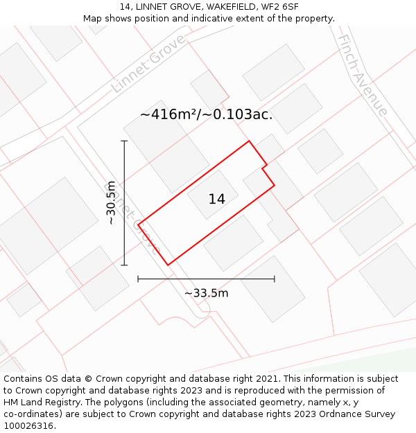 14, LINNET GROVE, WAKEFIELD, WF2 6SF: Plot and title map