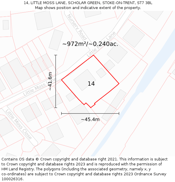 14, LITTLE MOSS LANE, SCHOLAR GREEN, STOKE-ON-TRENT, ST7 3BL: Plot and title map