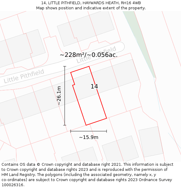 14, LITTLE PITHFIELD, HAYWARDS HEATH, RH16 4WB: Plot and title map