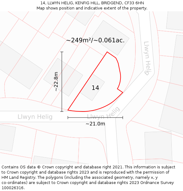 14, LLWYN HELIG, KENFIG HILL, BRIDGEND, CF33 6HN: Plot and title map