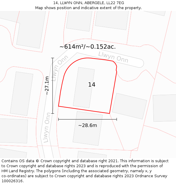 14, LLWYN ONN, ABERGELE, LL22 7EG: Plot and title map