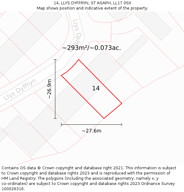 14, LLYS DYFFRYN, ST ASAPH, LL17 0SX: Plot and title map