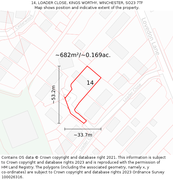 14, LOADER CLOSE, KINGS WORTHY, WINCHESTER, SO23 7TF: Plot and title map