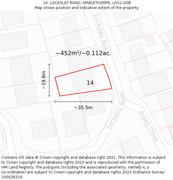 14, LOCKSLEY ROAD, MABLETHORPE, LN12 2DB: Plot and title map