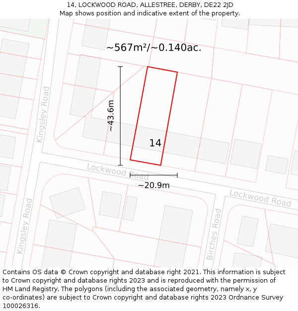 14, LOCKWOOD ROAD, ALLESTREE, DERBY, DE22 2JD: Plot and title map