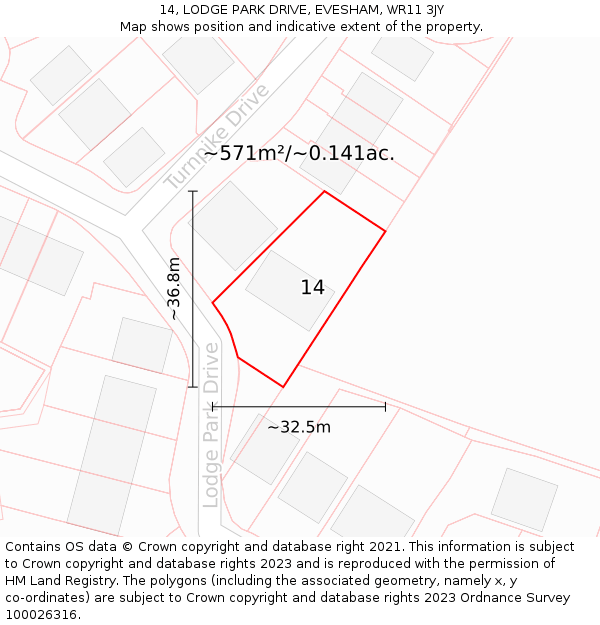 14, LODGE PARK DRIVE, EVESHAM, WR11 3JY: Plot and title map