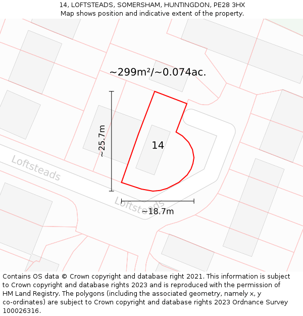 14, LOFTSTEADS, SOMERSHAM, HUNTINGDON, PE28 3HX: Plot and title map