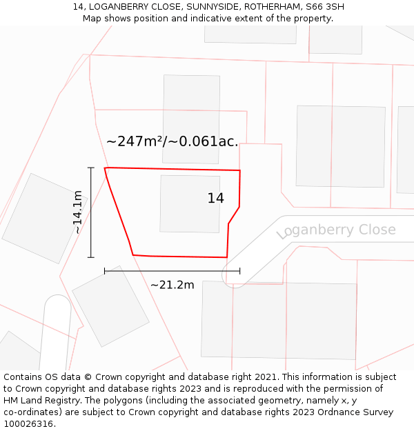 14, LOGANBERRY CLOSE, SUNNYSIDE, ROTHERHAM, S66 3SH: Plot and title map