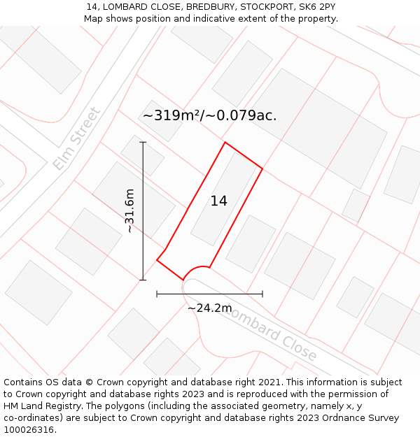 14, LOMBARD CLOSE, BREDBURY, STOCKPORT, SK6 2PY: Plot and title map