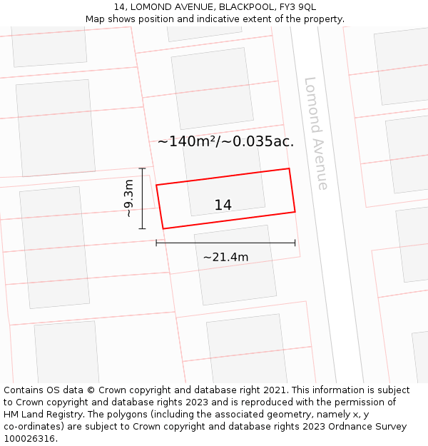 14, LOMOND AVENUE, BLACKPOOL, FY3 9QL: Plot and title map