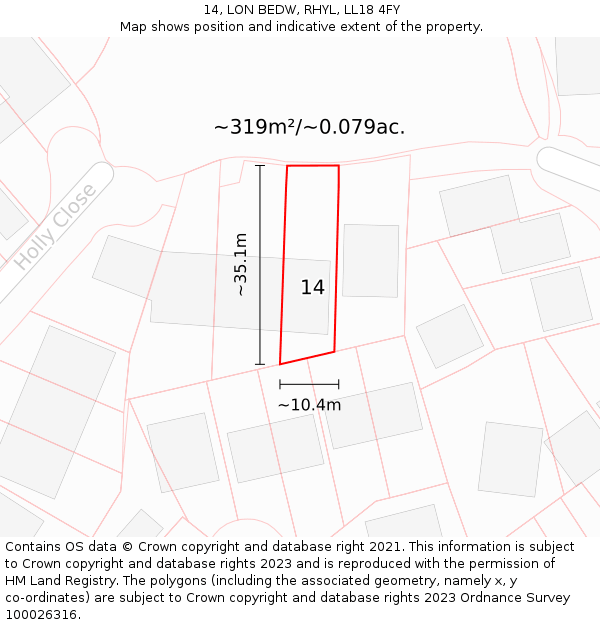 14, LON BEDW, RHYL, LL18 4FY: Plot and title map