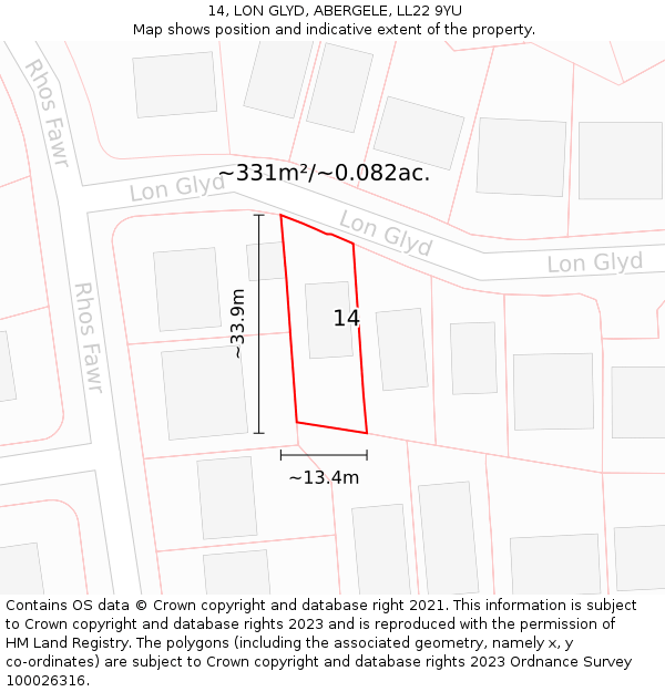 14, LON GLYD, ABERGELE, LL22 9YU: Plot and title map