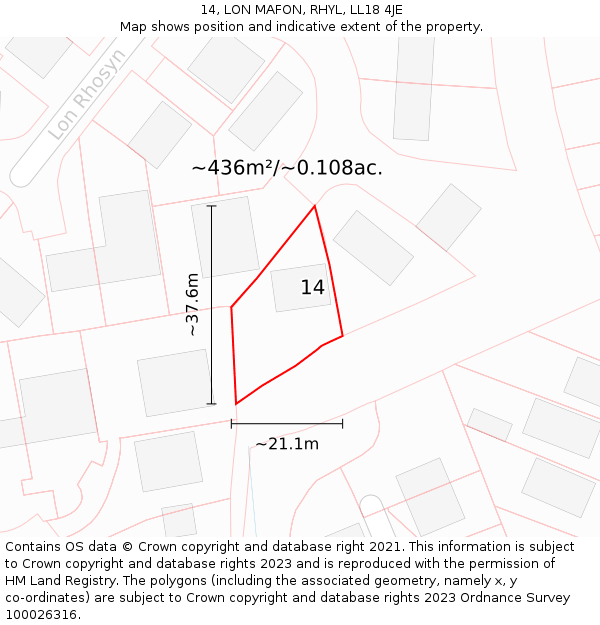 14, LON MAFON, RHYL, LL18 4JE: Plot and title map