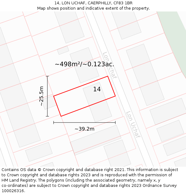 14, LON UCHAF, CAERPHILLY, CF83 1BR: Plot and title map