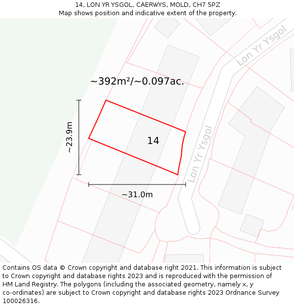 14, LON YR YSGOL, CAERWYS, MOLD, CH7 5PZ: Plot and title map