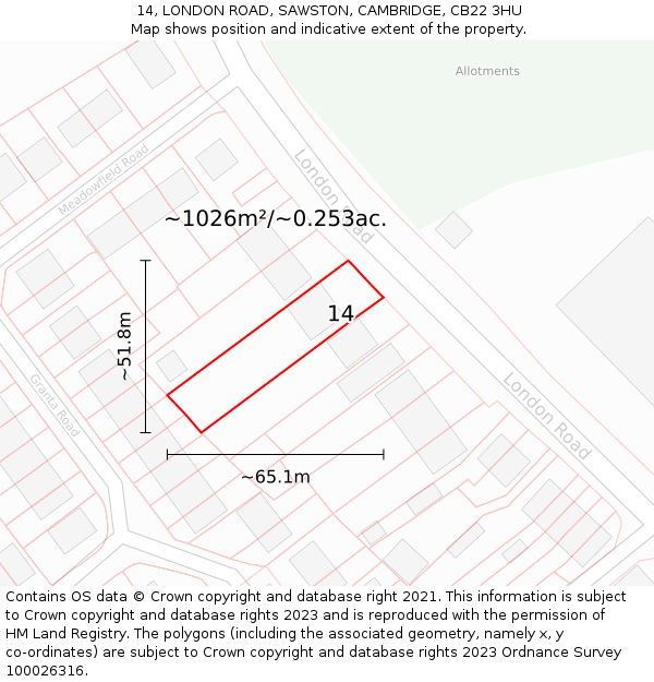 14, LONDON ROAD, SAWSTON, CAMBRIDGE, CB22 3HU: Plot and title map