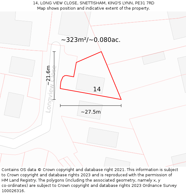 14, LONG VIEW CLOSE, SNETTISHAM, KING'S LYNN, PE31 7RD: Plot and title map