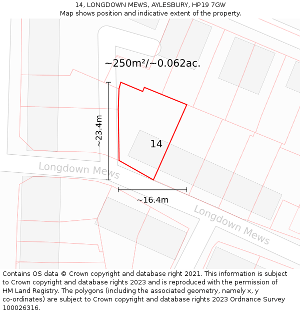 14, LONGDOWN MEWS, AYLESBURY, HP19 7GW: Plot and title map