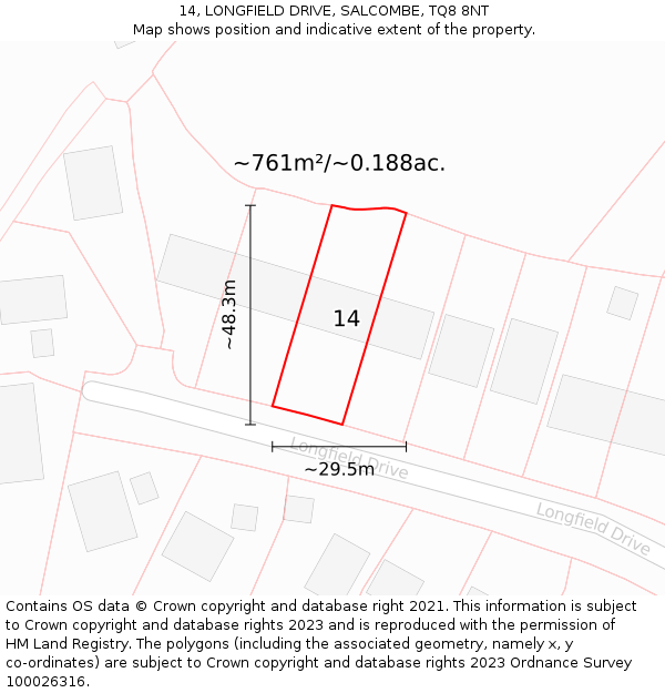 14, LONGFIELD DRIVE, SALCOMBE, TQ8 8NT: Plot and title map