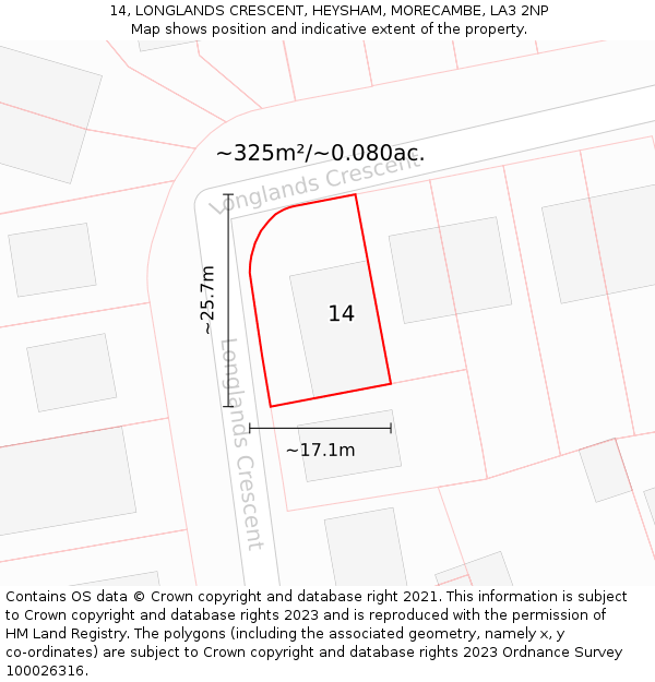 14, LONGLANDS CRESCENT, HEYSHAM, MORECAMBE, LA3 2NP: Plot and title map