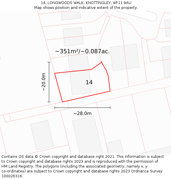 14, LONGWOODS WALK, KNOTTINGLEY, WF11 9AU: Plot and title map