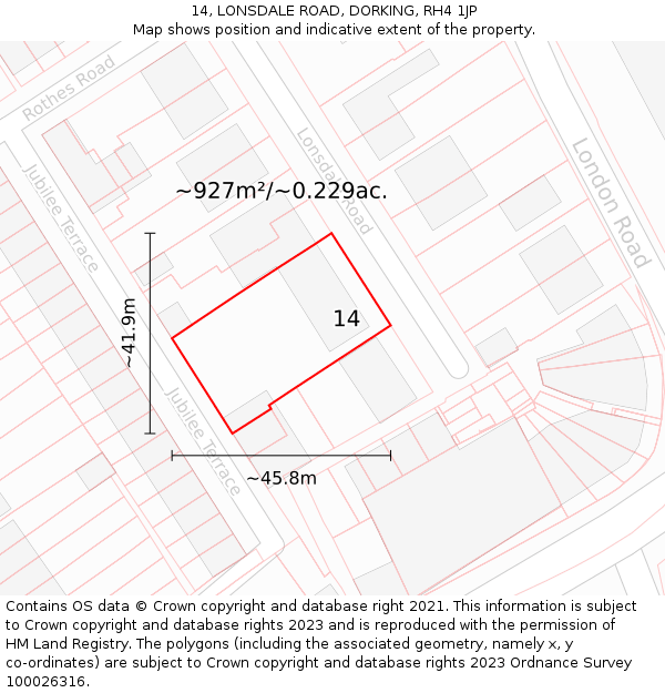 14, LONSDALE ROAD, DORKING, RH4 1JP: Plot and title map