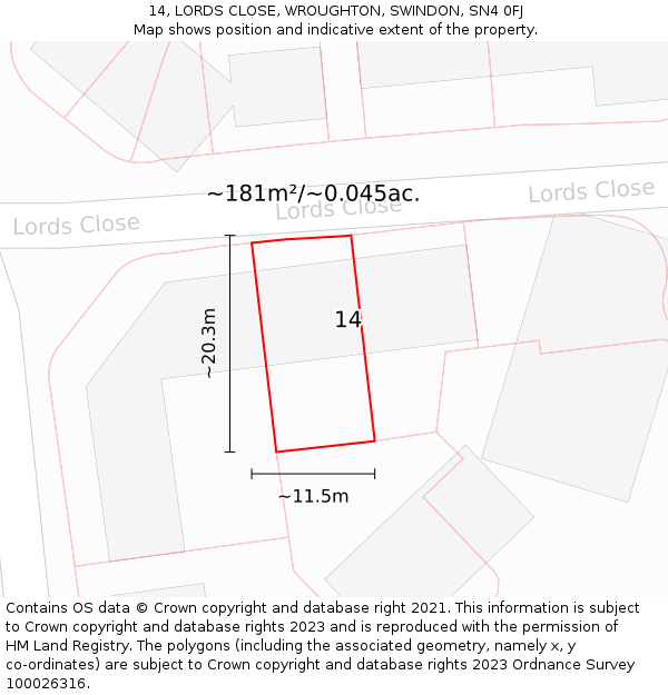 14, LORDS CLOSE, WROUGHTON, SWINDON, SN4 0FJ: Plot and title map