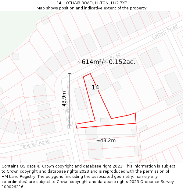 14, LOTHAIR ROAD, LUTON, LU2 7XB: Plot and title map