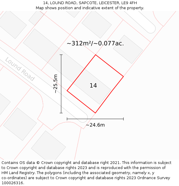 14, LOUND ROAD, SAPCOTE, LEICESTER, LE9 4FH: Plot and title map