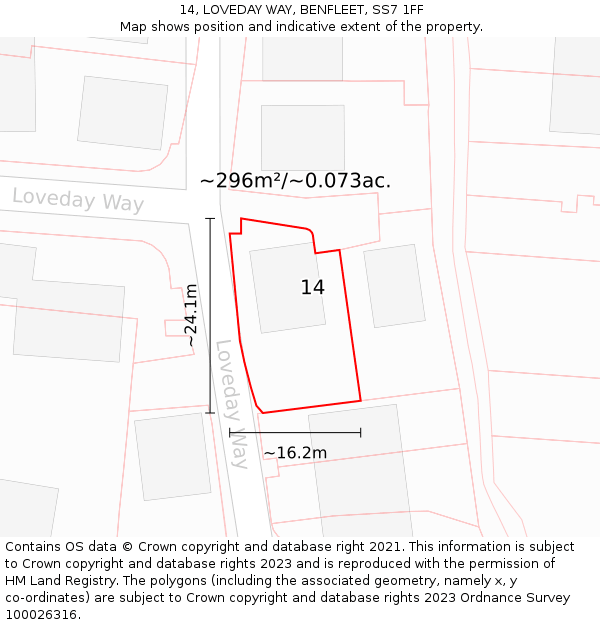 14, LOVEDAY WAY, BENFLEET, SS7 1FF: Plot and title map