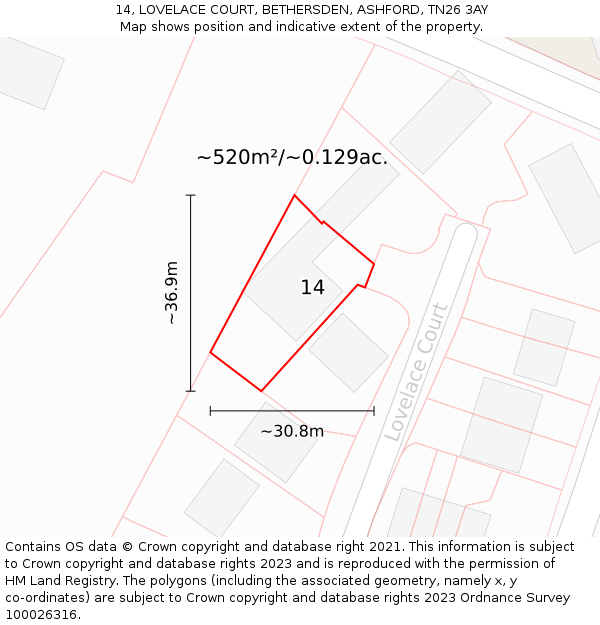 14, LOVELACE COURT, BETHERSDEN, ASHFORD, TN26 3AY: Plot and title map