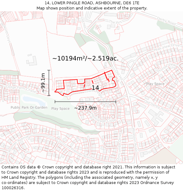 14, LOWER PINGLE ROAD, ASHBOURNE, DE6 1TE: Plot and title map