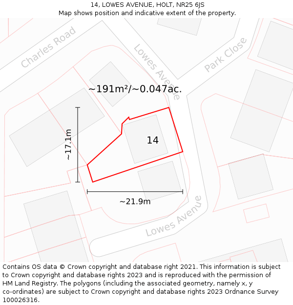 14, LOWES AVENUE, HOLT, NR25 6JS: Plot and title map