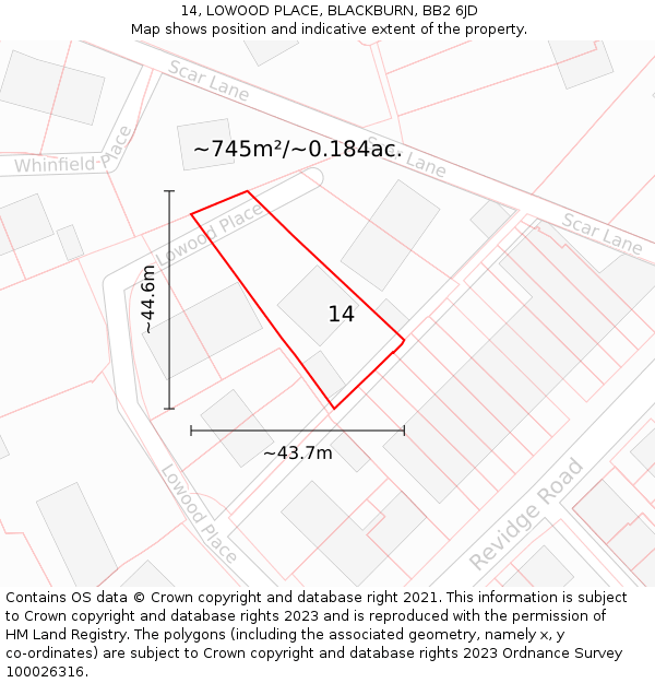 14, LOWOOD PLACE, BLACKBURN, BB2 6JD: Plot and title map