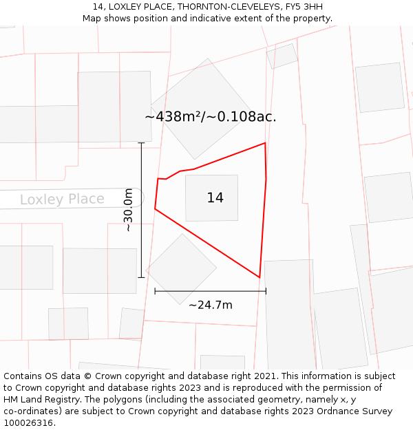 14, LOXLEY PLACE, THORNTON-CLEVELEYS, FY5 3HH: Plot and title map