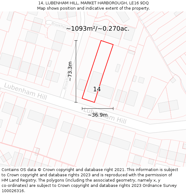 14, LUBENHAM HILL, MARKET HARBOROUGH, LE16 9DQ: Plot and title map