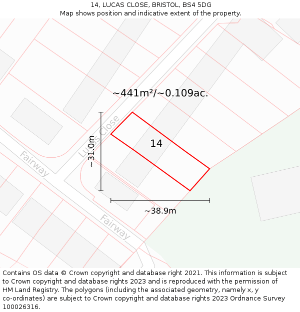 14, LUCAS CLOSE, BRISTOL, BS4 5DG: Plot and title map