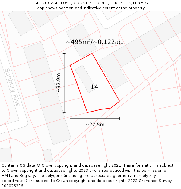 14, LUDLAM CLOSE, COUNTESTHORPE, LEICESTER, LE8 5BY: Plot and title map