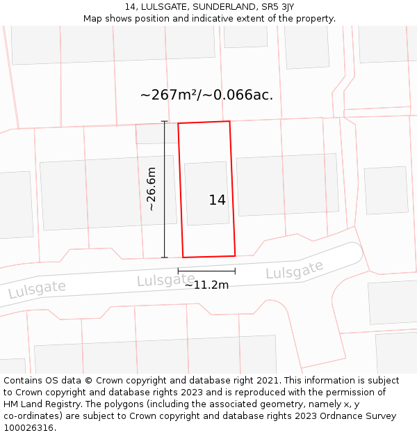 14, LULSGATE, SUNDERLAND, SR5 3JY: Plot and title map