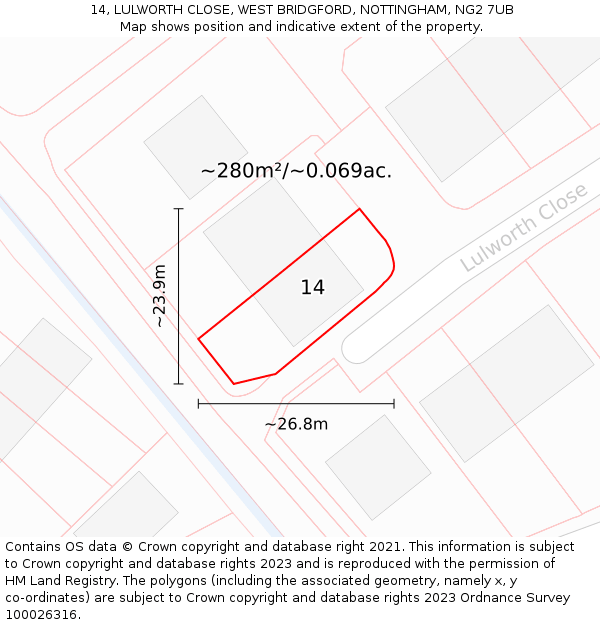 14, LULWORTH CLOSE, WEST BRIDGFORD, NOTTINGHAM, NG2 7UB: Plot and title map