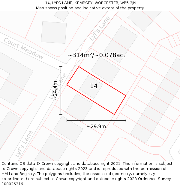 14, LYFS LANE, KEMPSEY, WORCESTER, WR5 3JN: Plot and title map