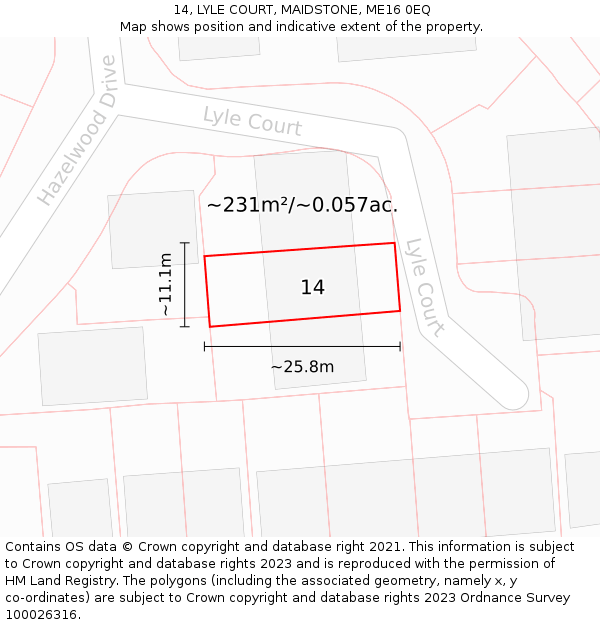 14, LYLE COURT, MAIDSTONE, ME16 0EQ: Plot and title map