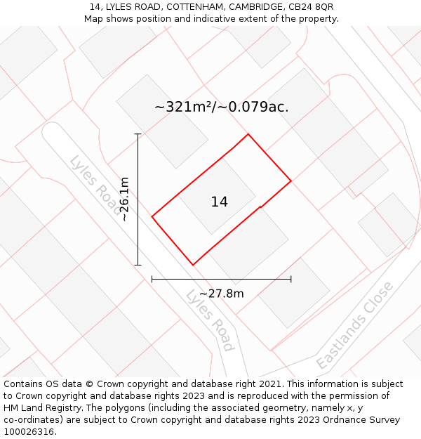 14, LYLES ROAD, COTTENHAM, CAMBRIDGE, CB24 8QR: Plot and title map