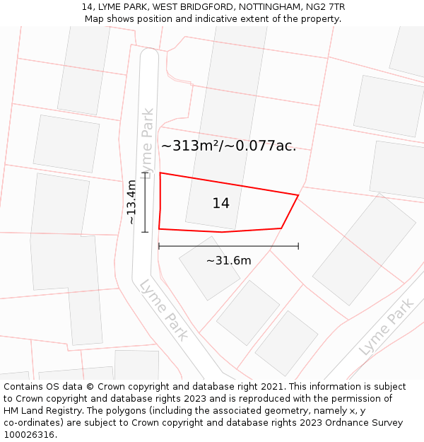 14, LYME PARK, WEST BRIDGFORD, NOTTINGHAM, NG2 7TR: Plot and title map