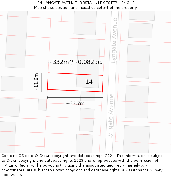 14, LYNGATE AVENUE, BIRSTALL, LEICESTER, LE4 3HF: Plot and title map