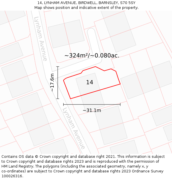 14, LYNHAM AVENUE, BIRDWELL, BARNSLEY, S70 5SY: Plot and title map