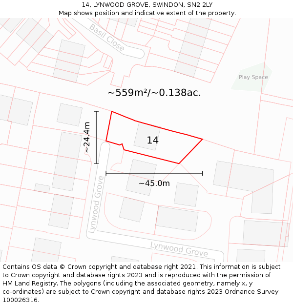 14, LYNWOOD GROVE, SWINDON, SN2 2LY: Plot and title map