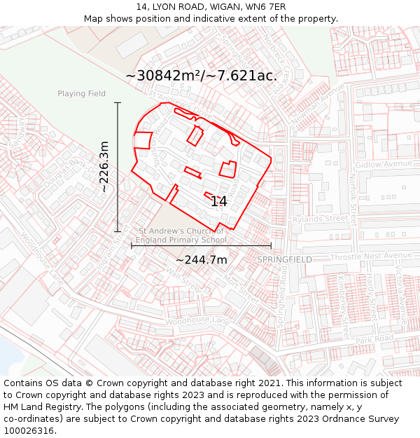 14, LYON ROAD, WIGAN, WN6 7ER: Plot and title map