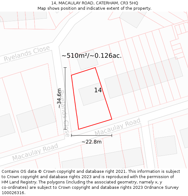 14, MACAULAY ROAD, CATERHAM, CR3 5HQ: Plot and title map