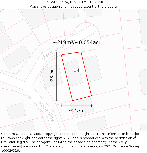 14, MACE VIEW, BEVERLEY, HU17 8YP: Plot and title map